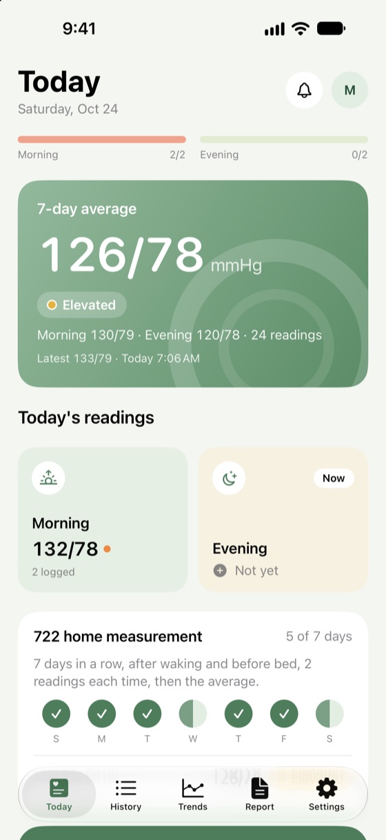 Today: the 7-day average, with two morning readings logged
